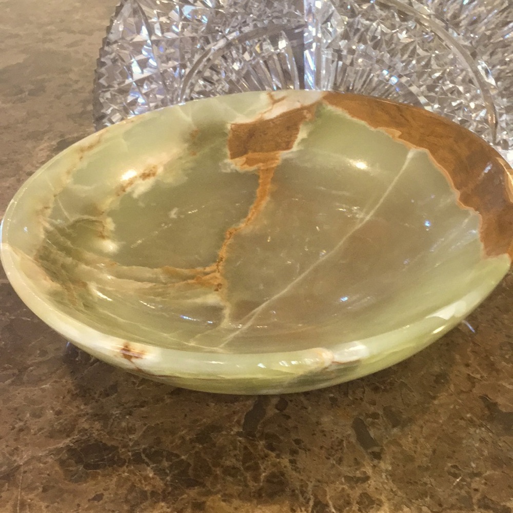 Genuine Green Onyx 8” Decorative Bowl Polished Stone Crystal Bowl Art HEAVY